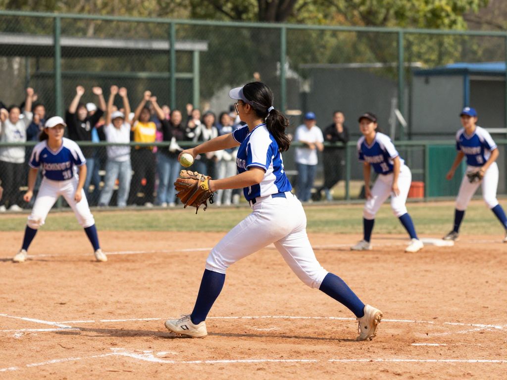 Young women in a high school softball team displayed during a game.