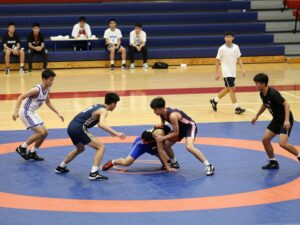 High school athletes competing in basketball, wrestling, and soccer in Houston.