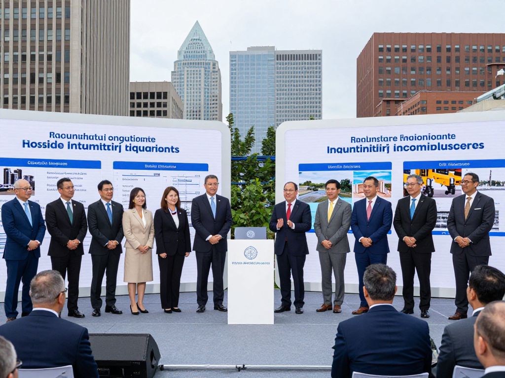Celebration of the merger of PSS Industrial Group and Cross Country Infrastructure Services Inc., with Houston skyline in the background.