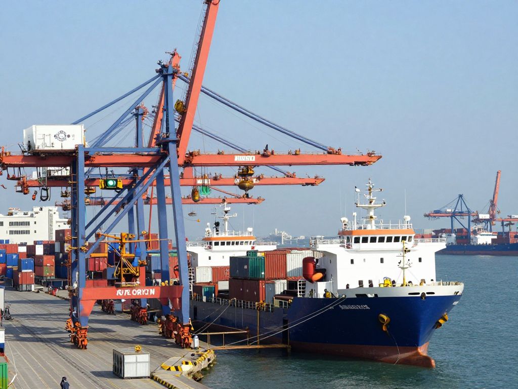 A bustling port scene showcasing maritime activity in Houston.