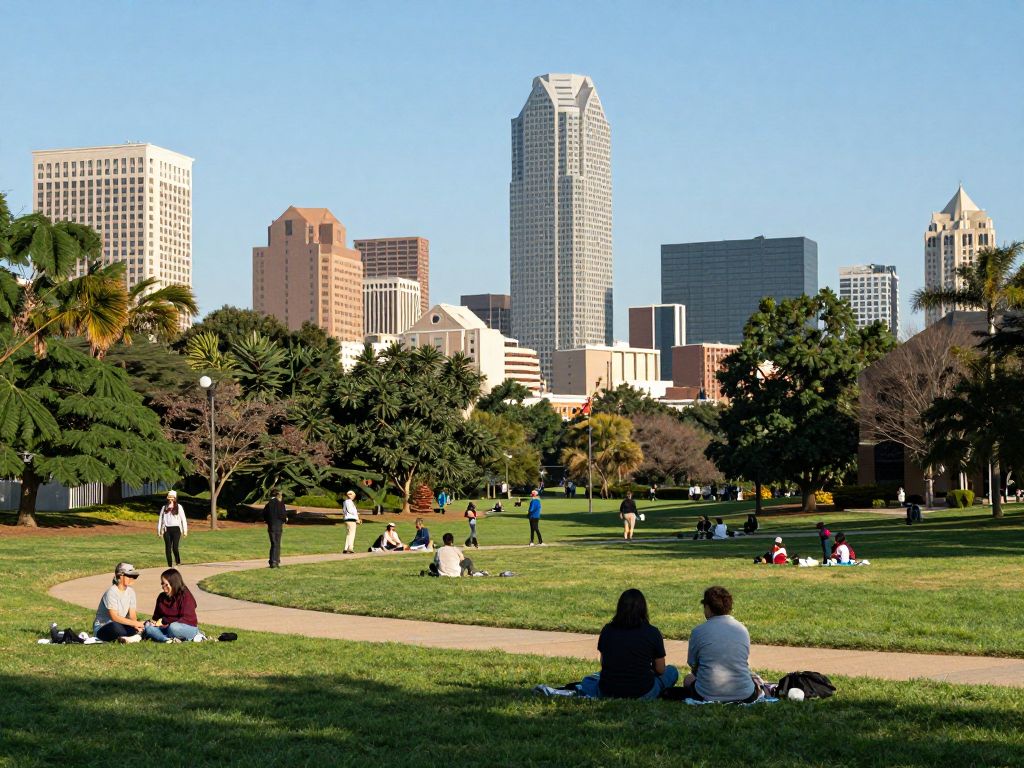 Residents of Houston engaging in outdoor activities under clear skies.