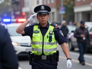 Police officer responding to an emergency call in Houston