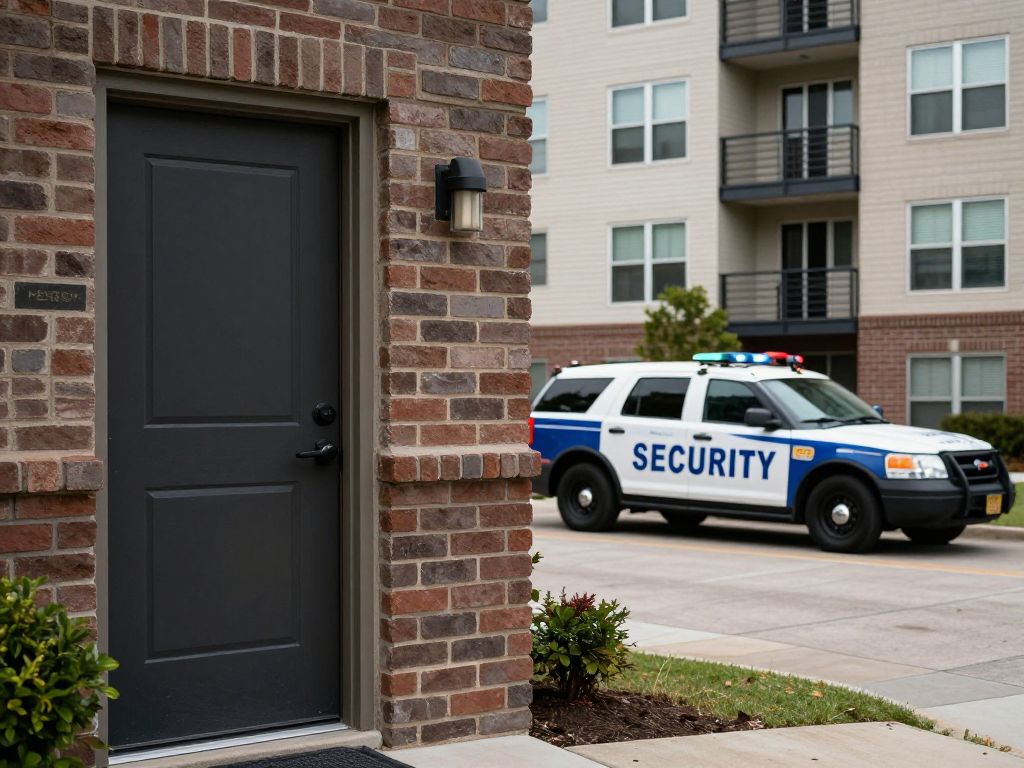 Apartment complex in Houston with visible security measures.