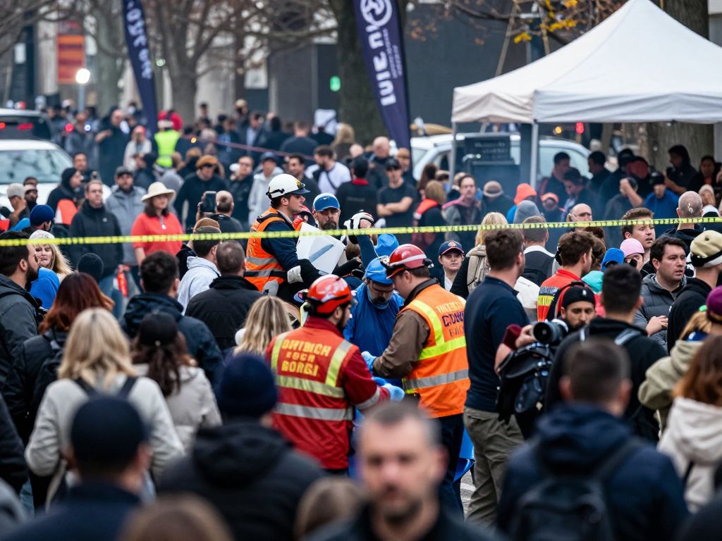 Emergency responders attending to victims after a shootout during a large trail ride gathering in Houston.