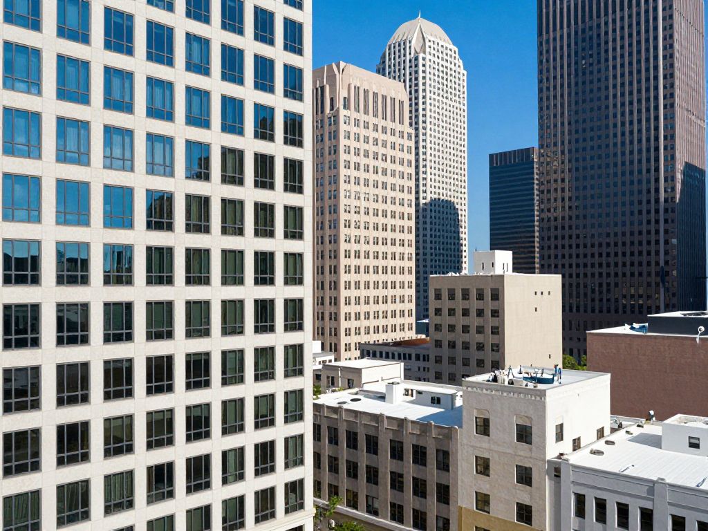 A view of Houston skyline emphasizing clean windows on high-rise buildings
