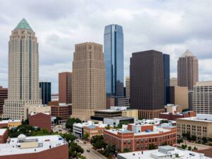 Skyline view of Houston, Texas depicting economic transition