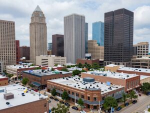 Houston skyline with small and medium businesses showcasing innovation.