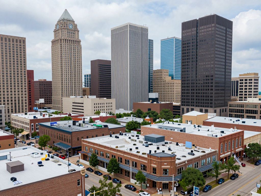 Houston skyline with small and medium businesses showcasing innovation.