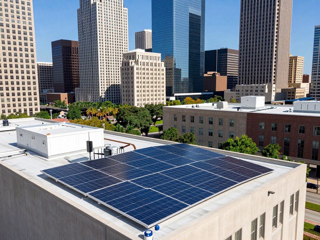 City of Houston with solar panels on buildings
