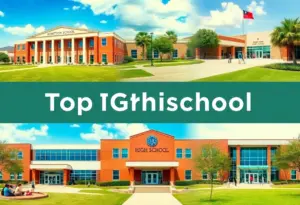 A collage featuring the top high schools in Houston, TX.