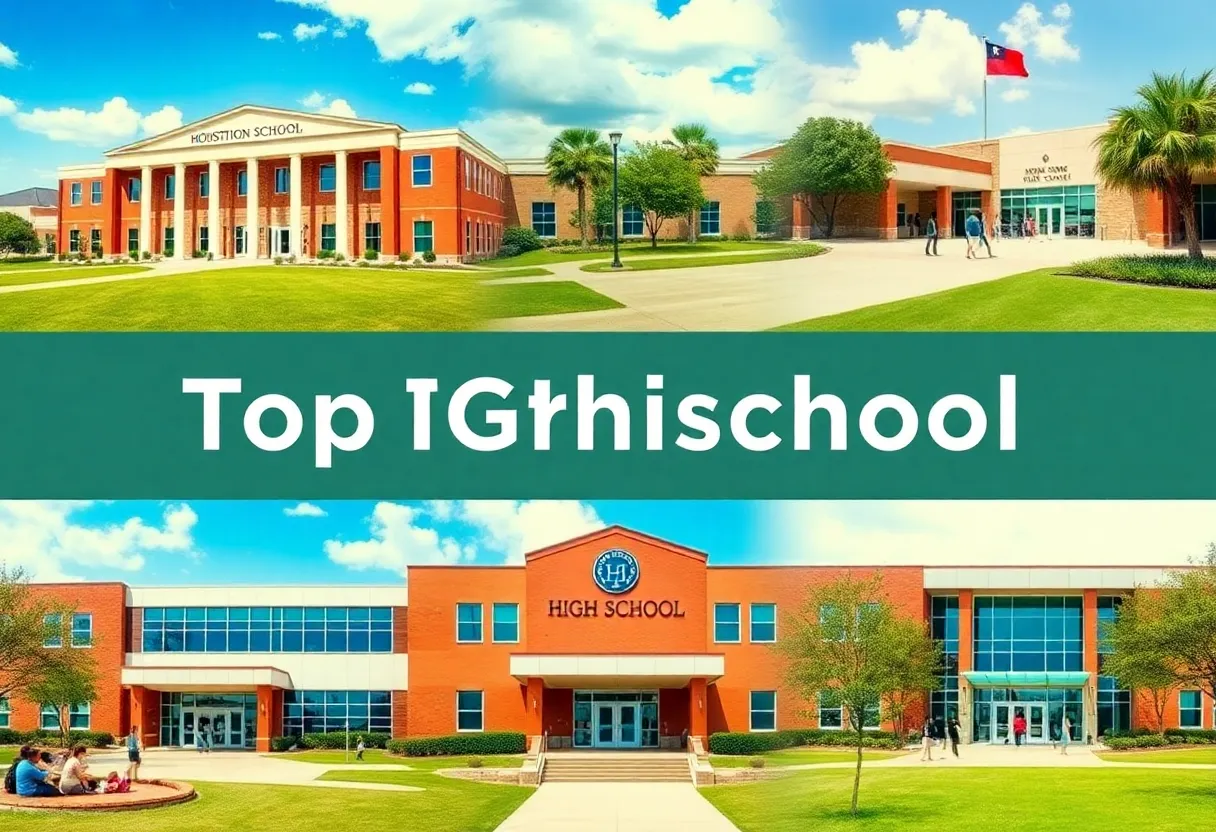 A collage featuring the top high schools in Houston, TX.