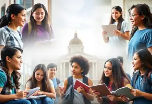 Collage of Houston's top public high schools with students involved in academics and arts.