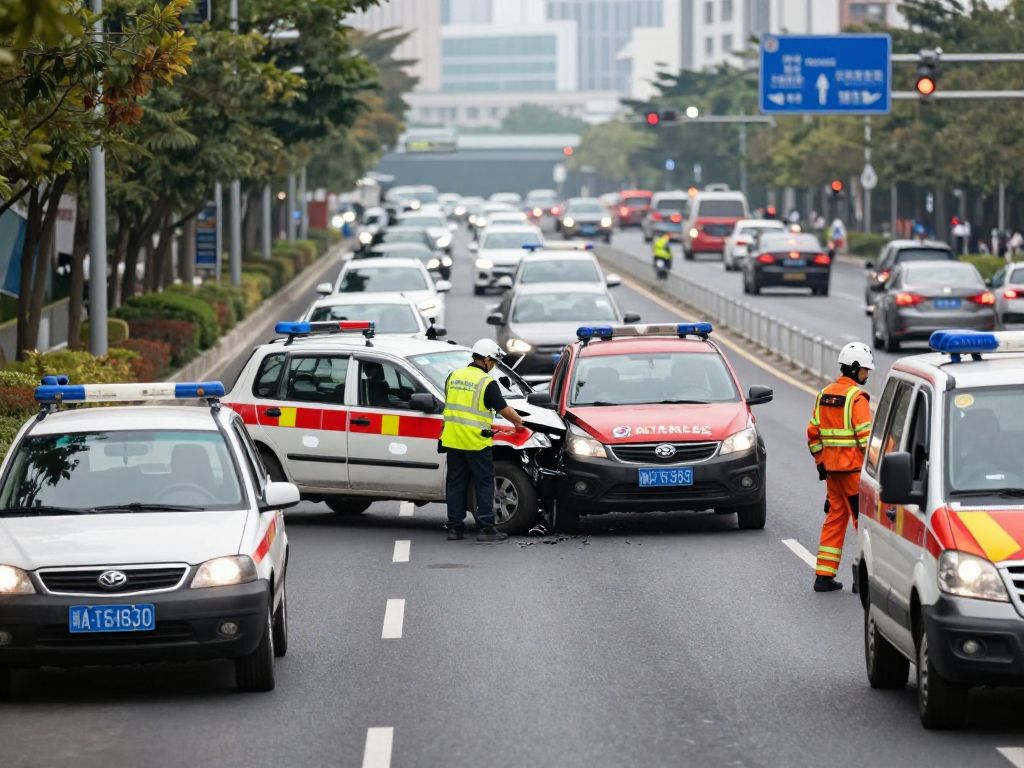 Traffic accident on IH 610 South with emergency response