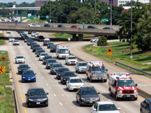 Traffic scene at I-610 North and I-10 East in Houston