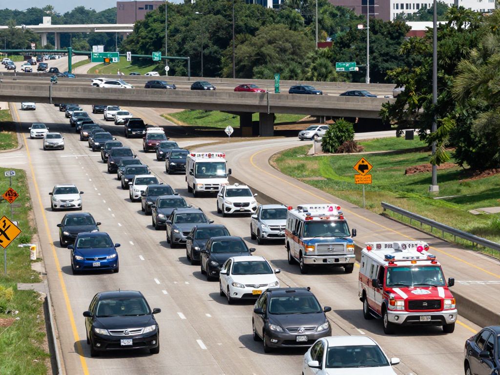 Traffic scene at I-610 North and I-10 East in Houston