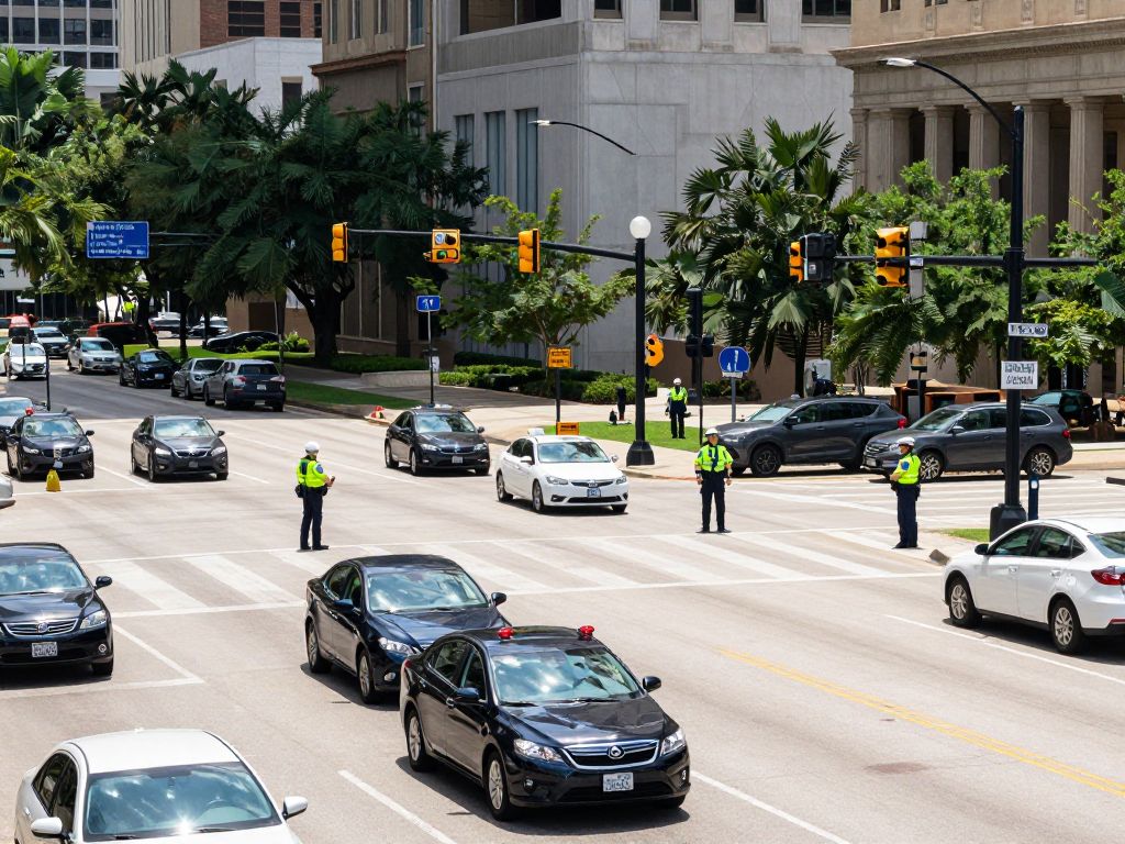 Vehicles at a traffic intersection in Houston