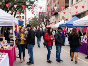 Heartwarming scene of a Valentine's Day market and Mardi Gras celebration in Houston