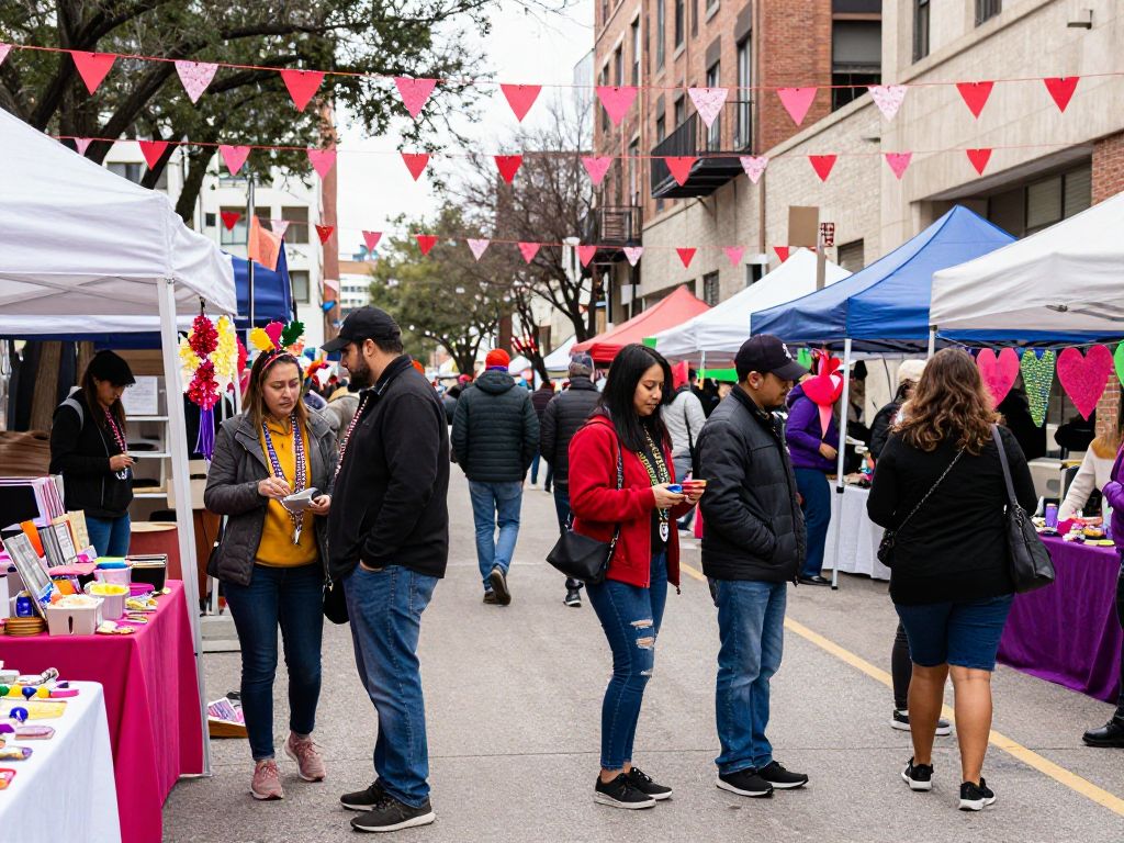 Heartwarming scene of a Valentine's Day market and Mardi Gras celebration in Houston