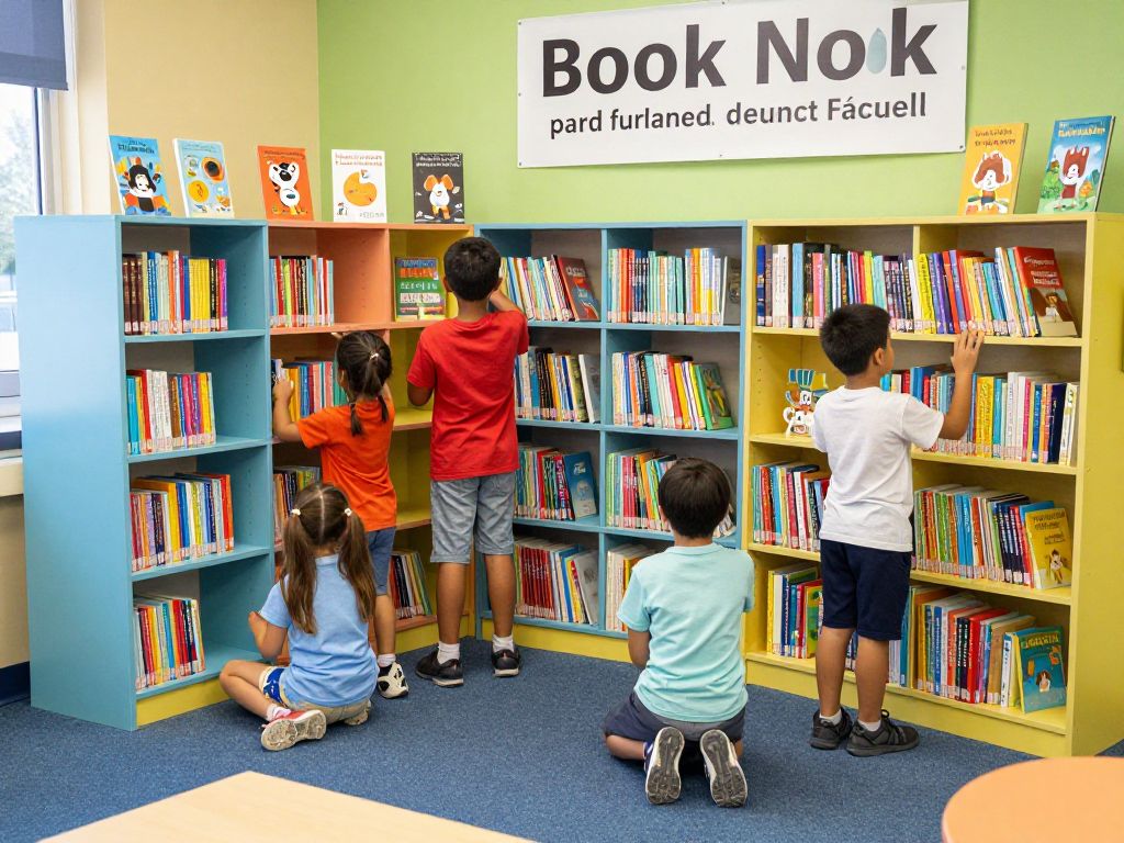 Book Nook at Humble Elementary School with students accessing books