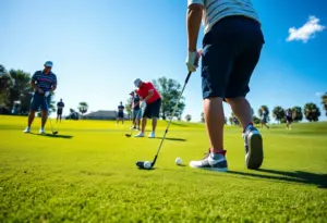 Members of the University of Illinois women's golf team practicing for the Chevron Collegiate