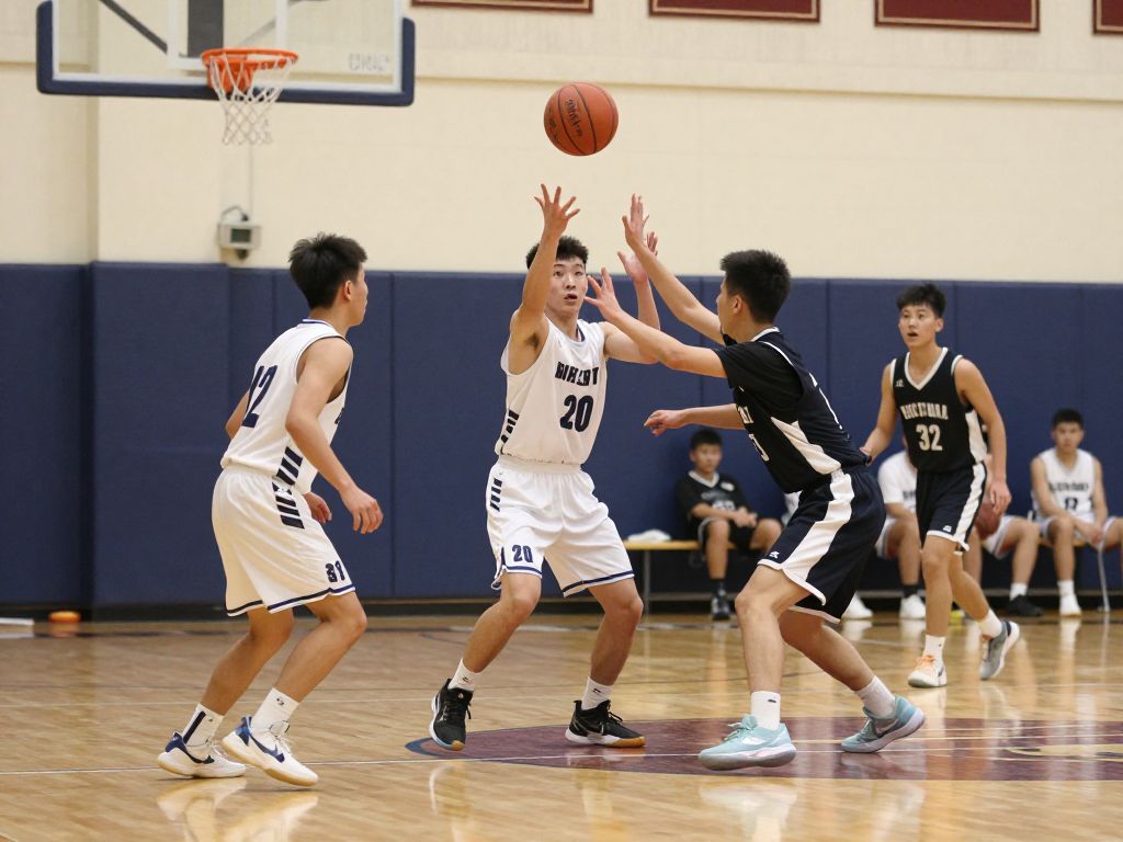 Players from Inglewood High School showcasing teamwork during a basketball game.