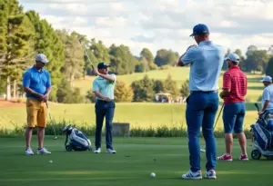 Players competing in the Texas Golf Throwdown golf tournament
