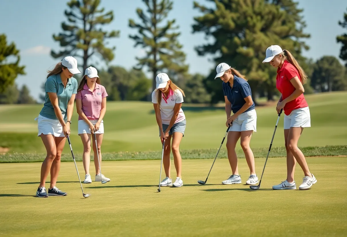 Iowa State women's golf team practicing on the course