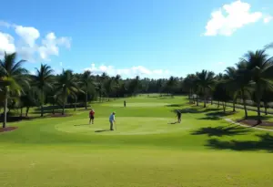 Iowa State women's golf team playing on a lush Puerto Rico golf course