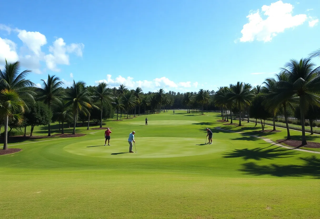 Iowa State women's golf team playing on a lush Puerto Rico golf course