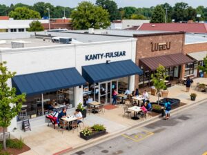 A view of newly opened businesses in the Katy-Fulshear area with lively activity