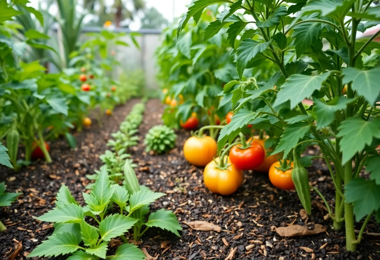 A flourishing vegetable garden in Houston with diverse crops.
