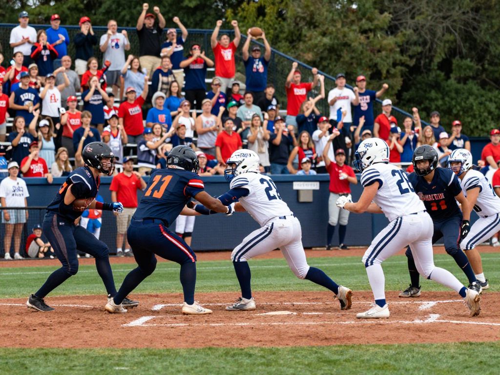Memorial High School athletes in action during a football and baseball game.