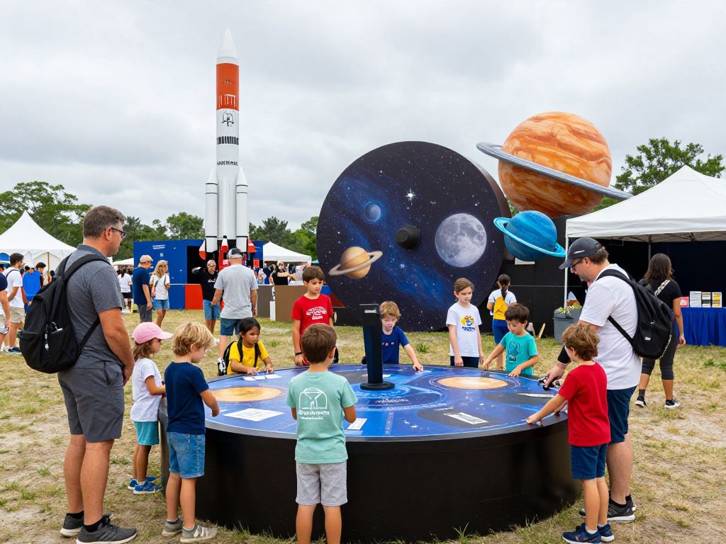 Families exploring Space Center Houston during the Moon 2 Mars Festival