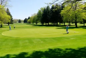 Nebraska golf teams practicing on a spring day