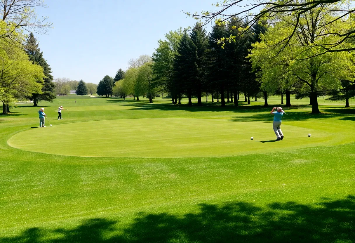 Nebraska golf teams practicing on a spring day