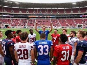 Celebration at NMSU Football Signing Day with diverse athletes