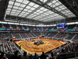 Water leaking from the roof of NRG Stadium during the Monster Jam event.