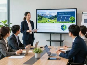 Business consultants discussing energy transition strategies.