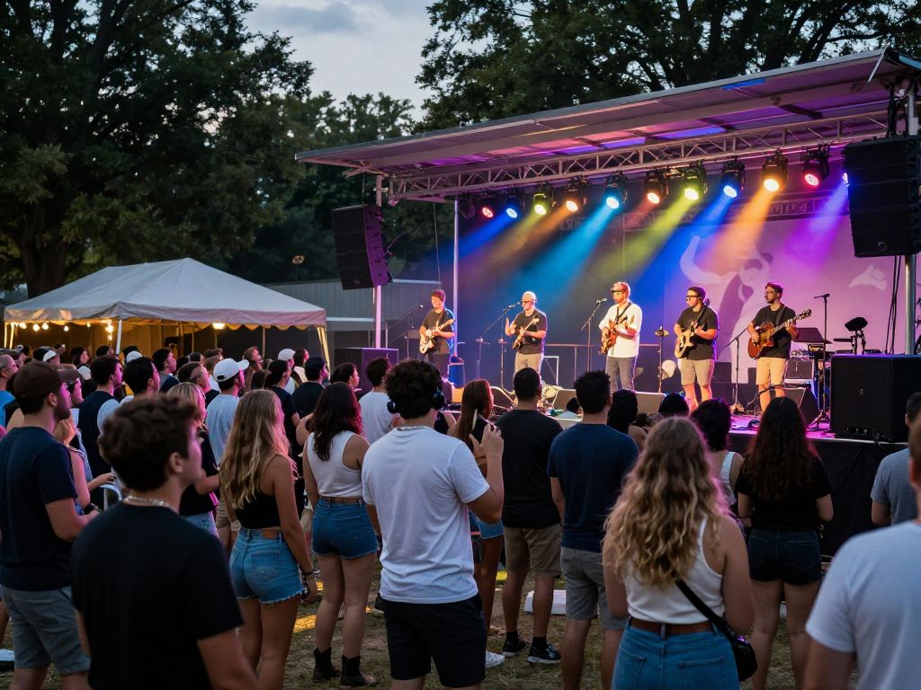 Audience enjoying a live music performance by Paige Lewis at Truck Yard in Houston.