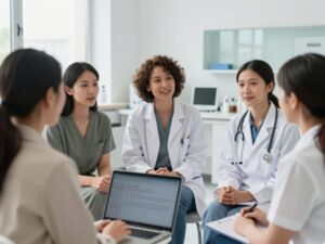 Women participating in a discussion about postpartum depression treatment options