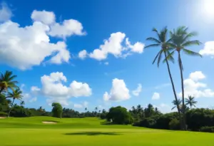 Golf course in Puerto Rico with lush greenery and blue skies.