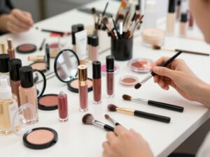 Display of Sacheu Beauty products including lip liners and skincare tools