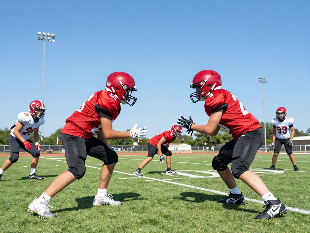 Young football players practicing on a Texas field