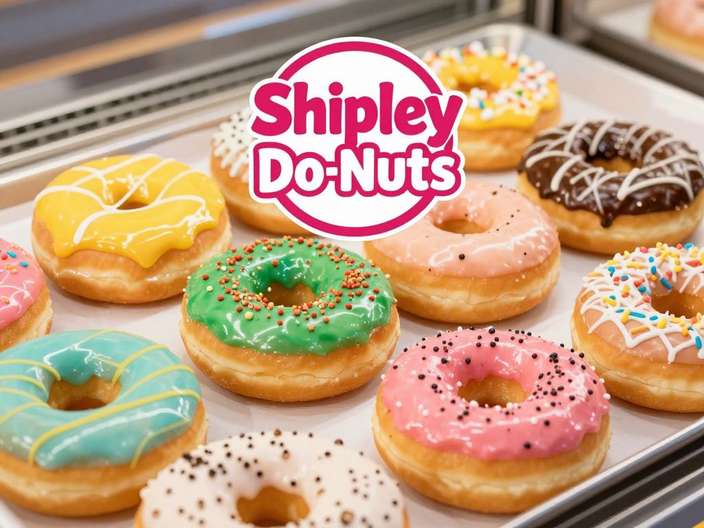 Assorted donuts from Shipley Do-Nuts displayed in a bakery