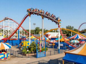Amusement park attractions at Six Flags Texas