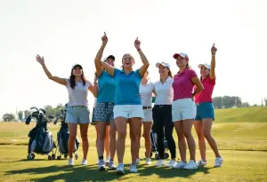 SMU women's golf team celebrating after finishing fourth at Chevron Collegiate