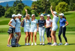 SMU women's golf team members celebrating
