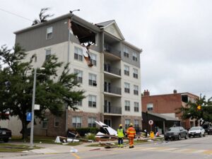 Damage to an apartment complex in Southeast Houston caused by strong winds.