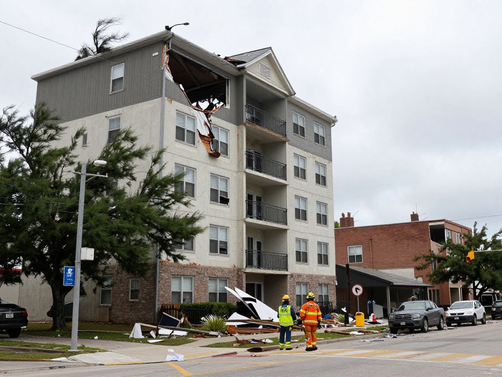 Damage to an apartment complex in Southeast Houston caused by strong winds.