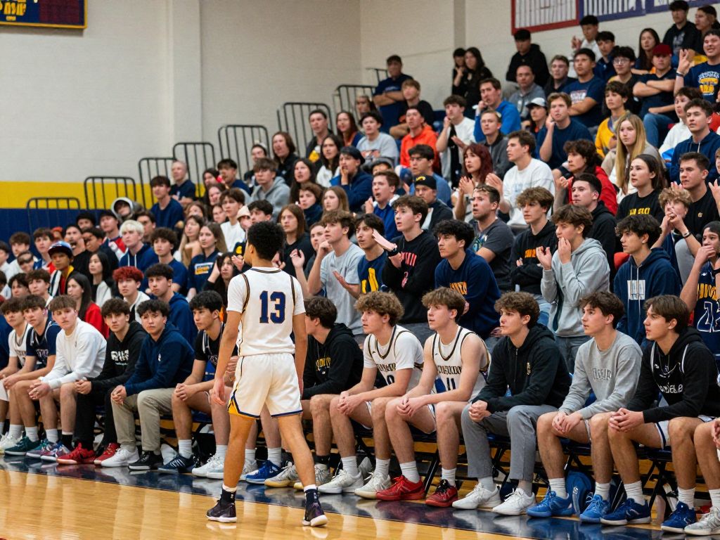 Crowd at Splendora High School basketball game reacting to an incident